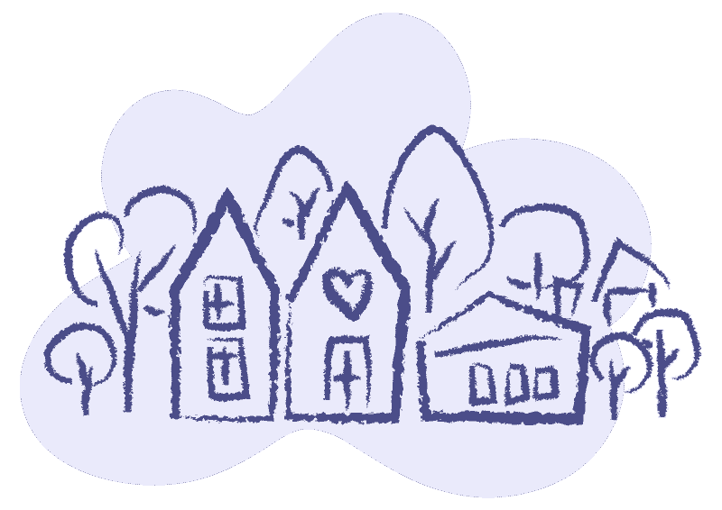 Purple doodle of a few houses